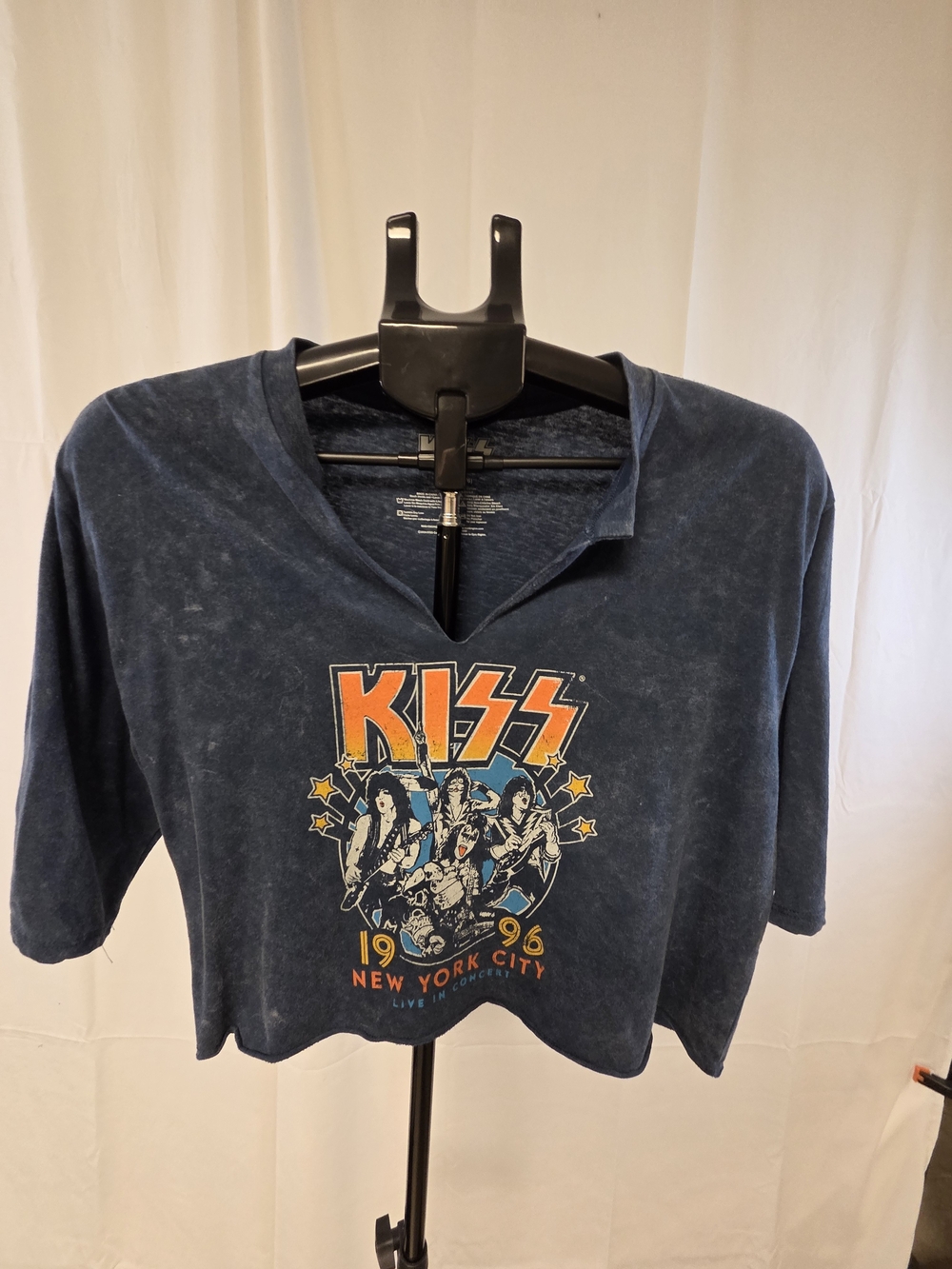 Kiss Navy Cropped Band Tee with Orange Logo